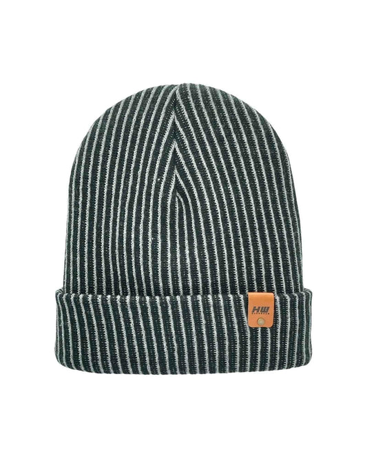 Cuffed Wide Ribbed Striped Beanie, Contrast, Black and Gray, Traditional Beanie
