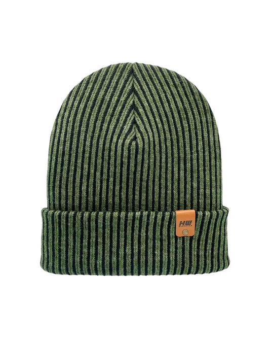 Cuffed Wide Ribbed Striped Beanie, Contrast, Black and Green, Traditional Beanie