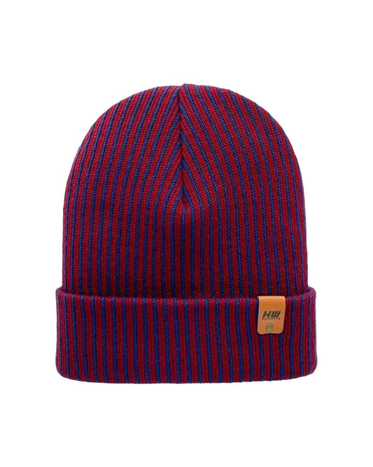 Cuffed Wide Ribbed Striped Beanie, Contrast, Blue and Maroon, Traditional Beanie