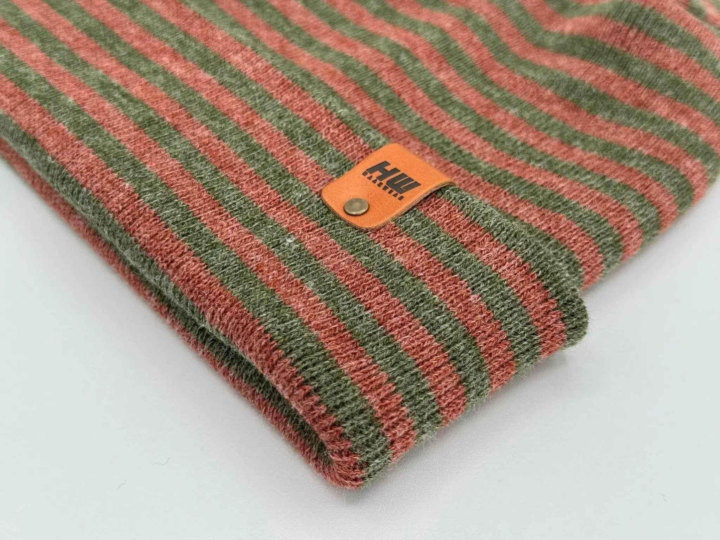 Patented H Stitch RoRo Cuffed Beanie, Burgundy and Green