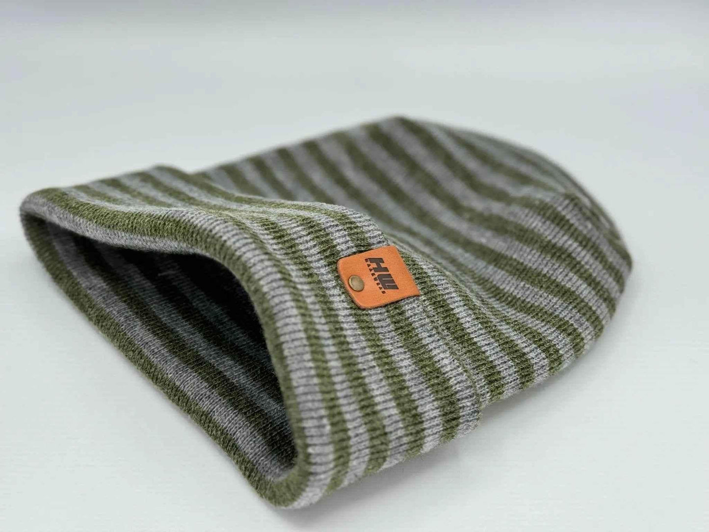 Patented H Stitch RoRo Cuffed Beanie, Gray and Green
