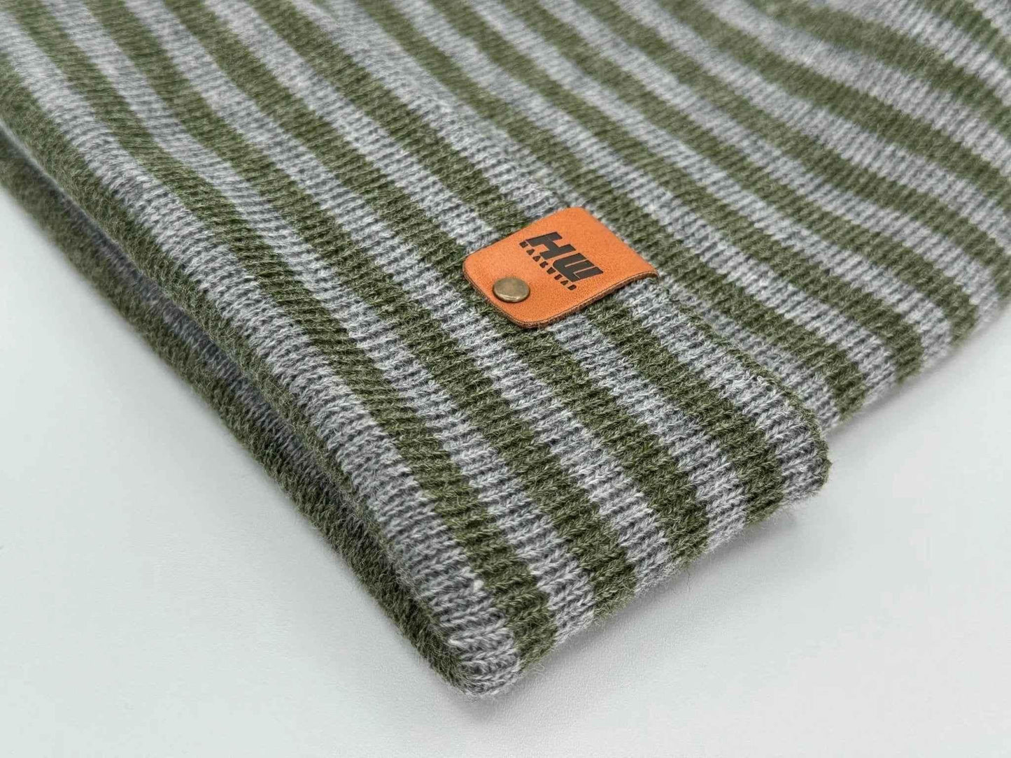 Patented H Stitch RoRo Cuffed Beanie, Gray and Green