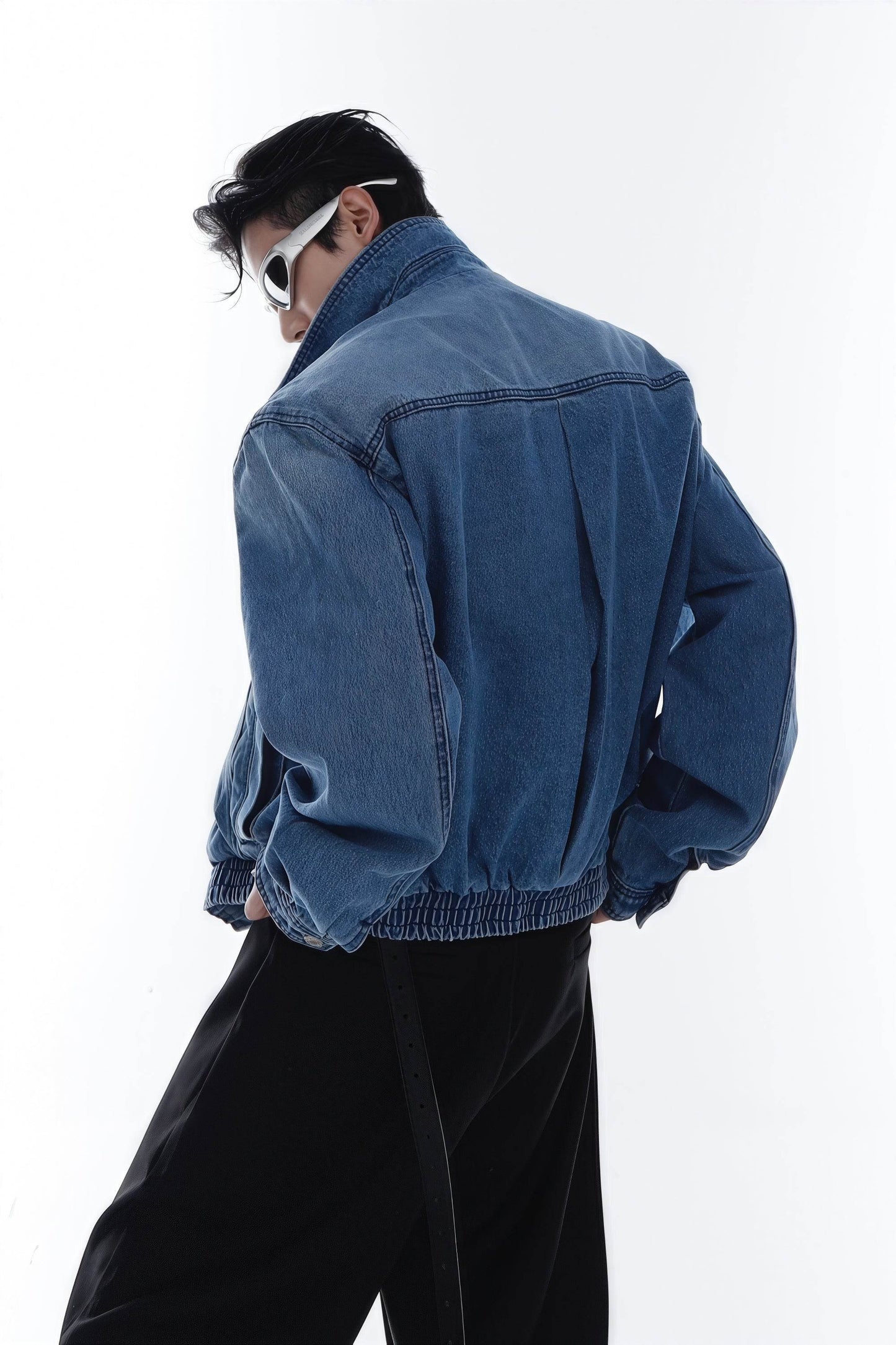 Heavyweight Denim Jacket - Washed Shoulder Pads & Metal Zipper Design