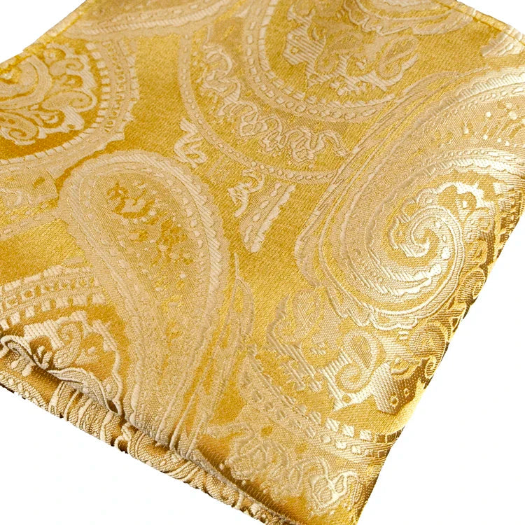 Solid Floral Paisley Yellow Gold Men's Ties Neckties 100% Silk Jacquard Woven Tie Sets Pocket Square Party Wedding