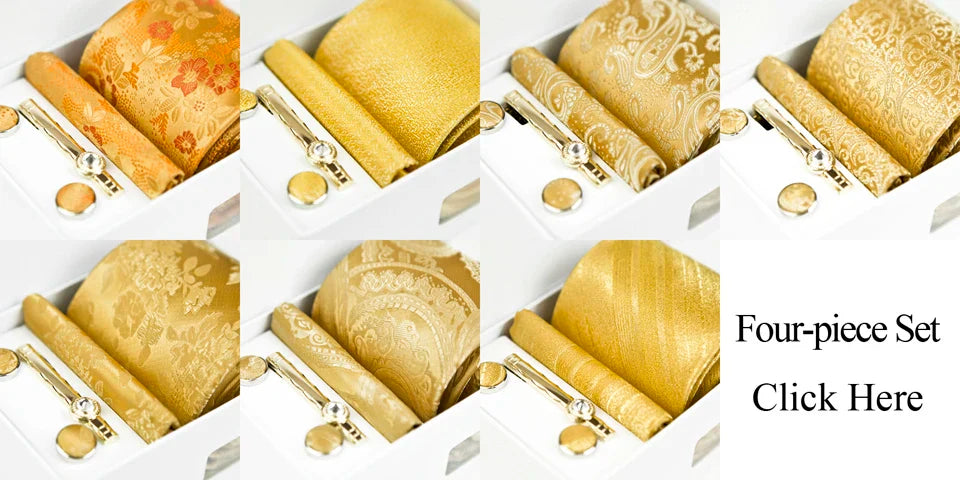 Solid Floral Paisley Yellow Gold Men's Ties Neckties 100% Silk Jacquard Woven Tie Sets Pocket Square Party Wedding