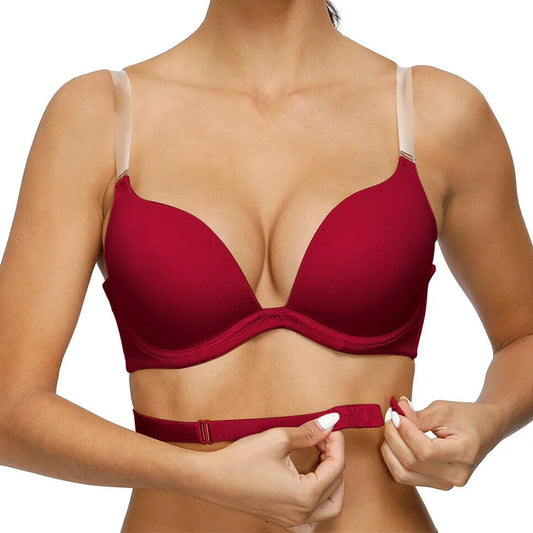 Women Bra Push Up Bras Deep Plunge V Neck Lingerie Clear Straps Multiway