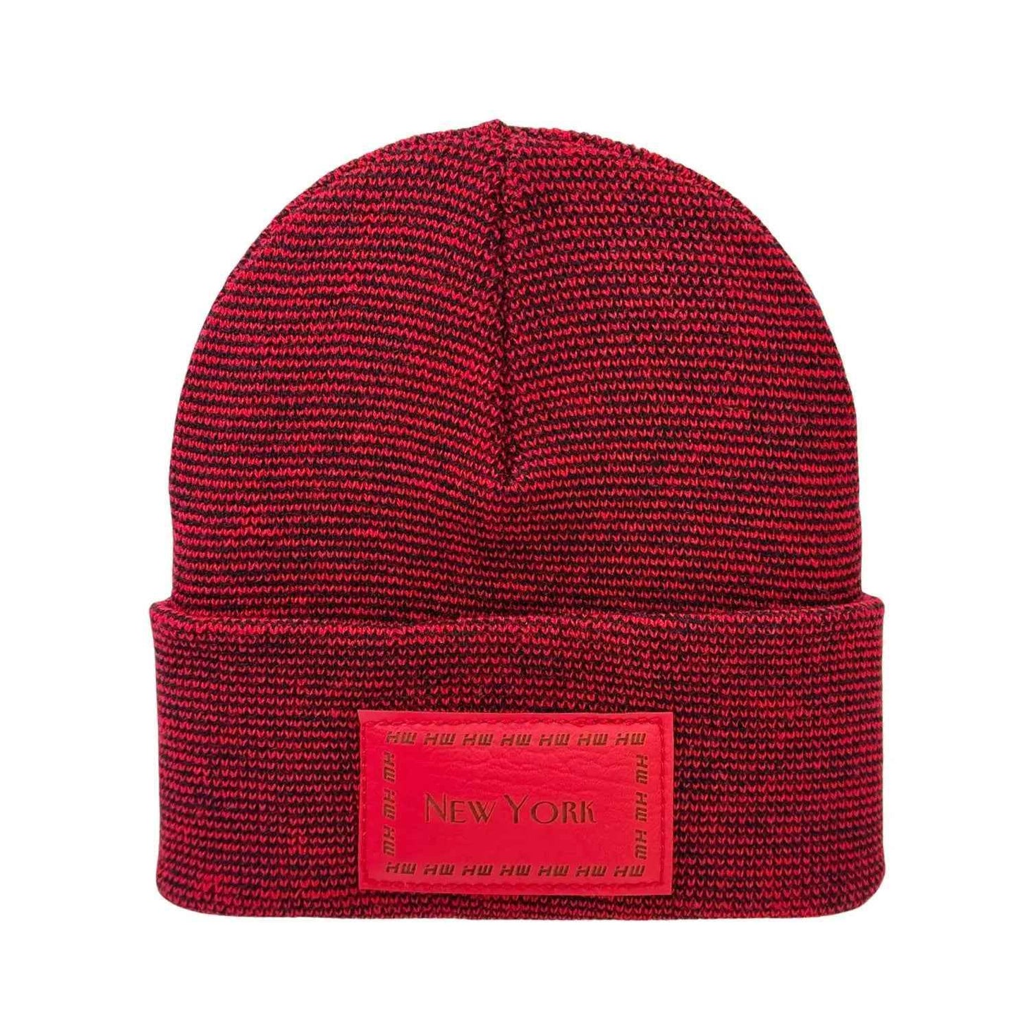 New York, Traditional Cuffed Beanie, Black and Red Fusion