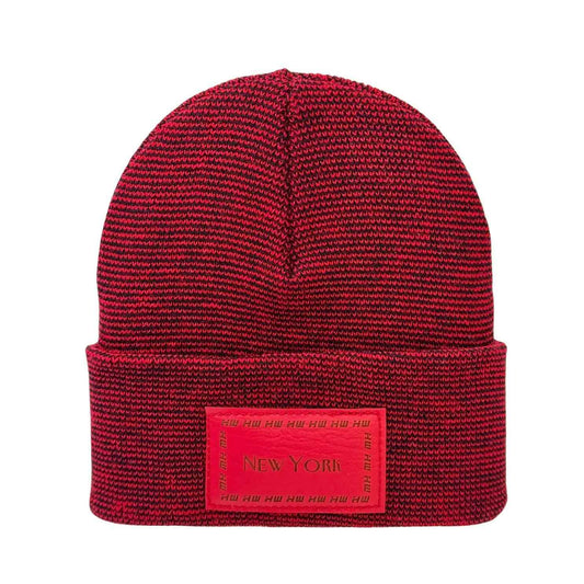 New York, Traditional Cuffed Beanie, Black and Red Fusion