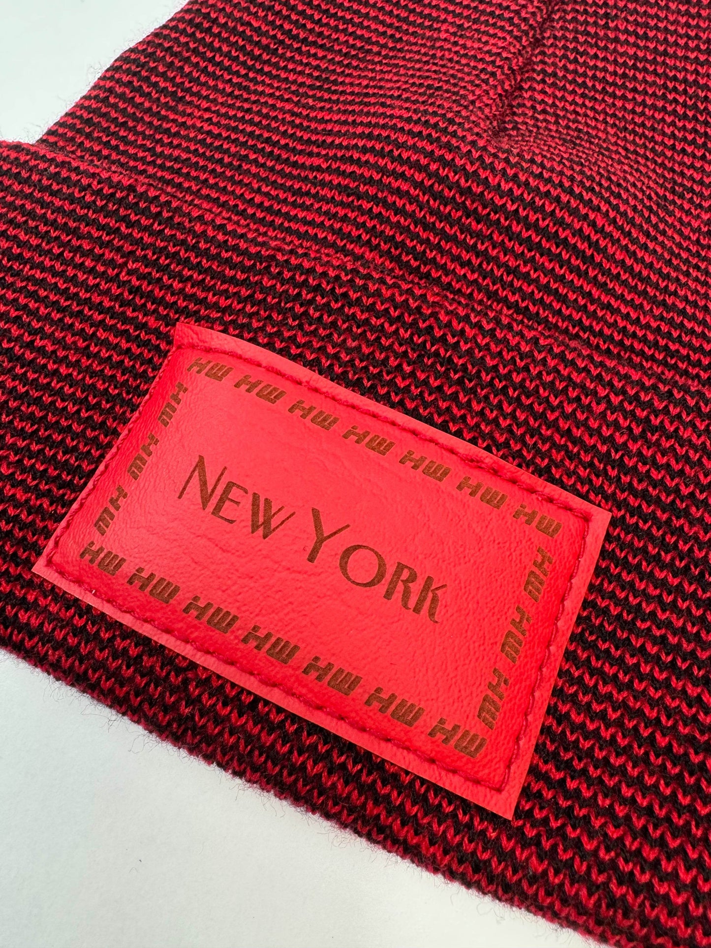 New York, Traditional Cuffed Beanie, Black and Red Fusion