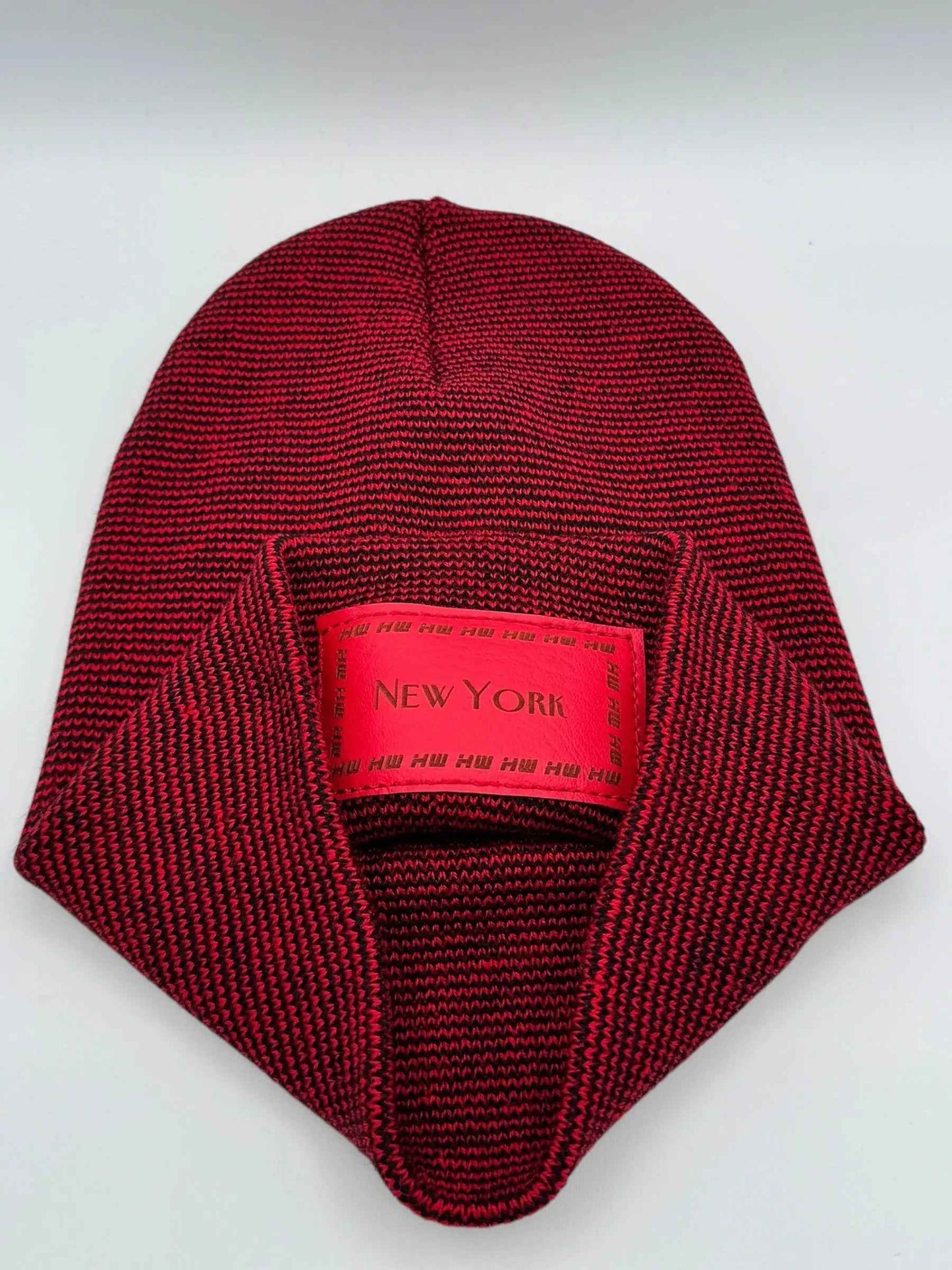New York, Traditional Cuffed Beanie, Black and Red Fusion