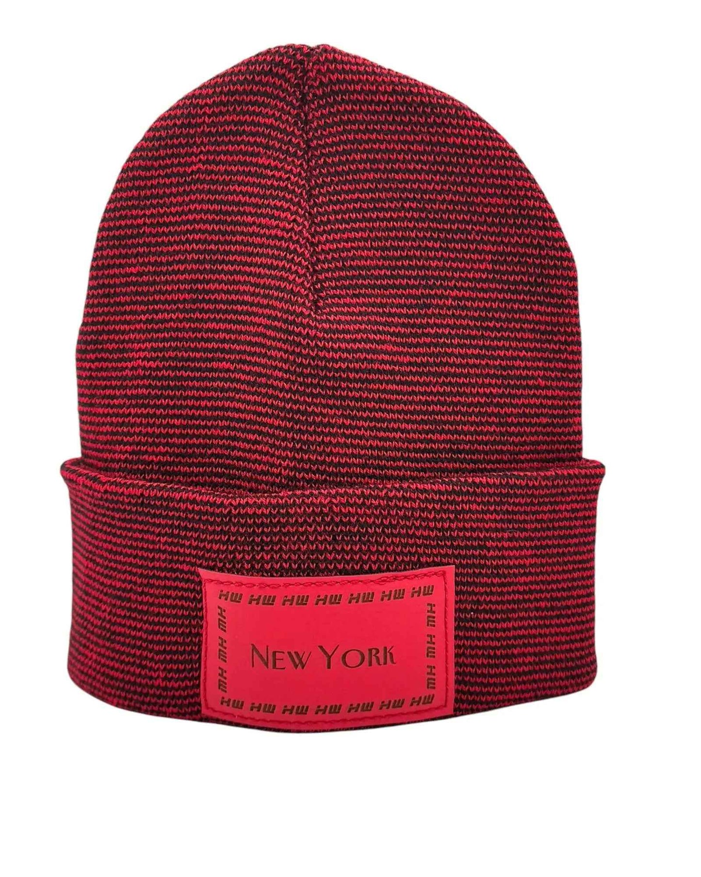 New York, Traditional Cuffed Beanie, Black and Red Fusion