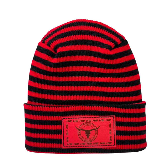 Texas Beanie, H Stitch Cuffed Beanie, Black and Red RoRo
