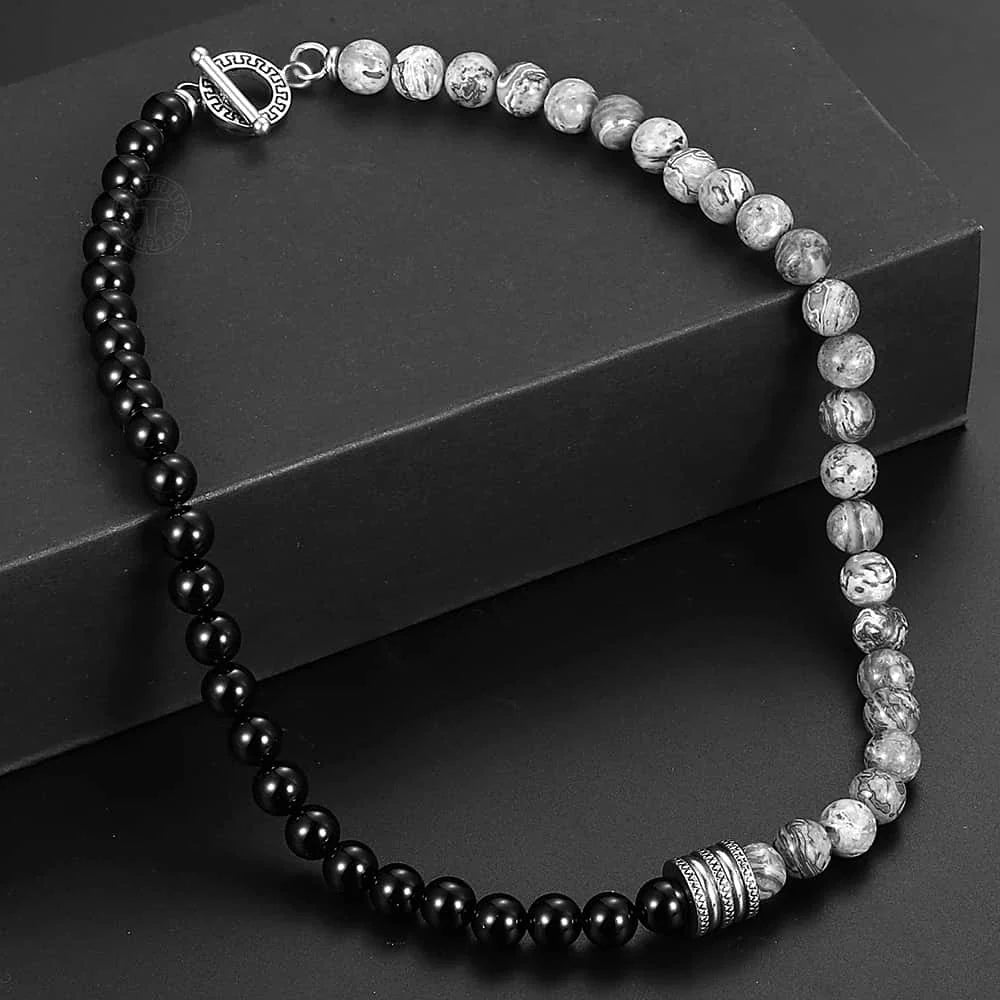 Natural Stone Tiger Eyes Lava Bead Men's Necklace Stainless Steel Beaded 8mm 18/20inch