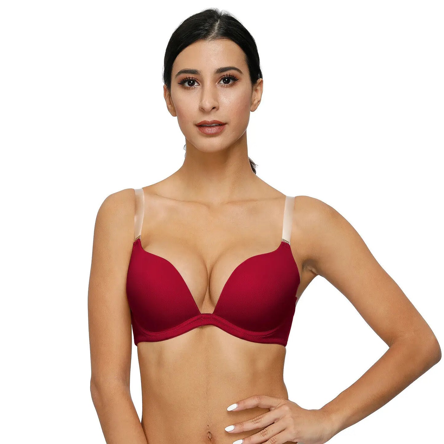 Women Bra Push Up Bras Deep Plunge V Neck Lingerie Clear Straps Multiway