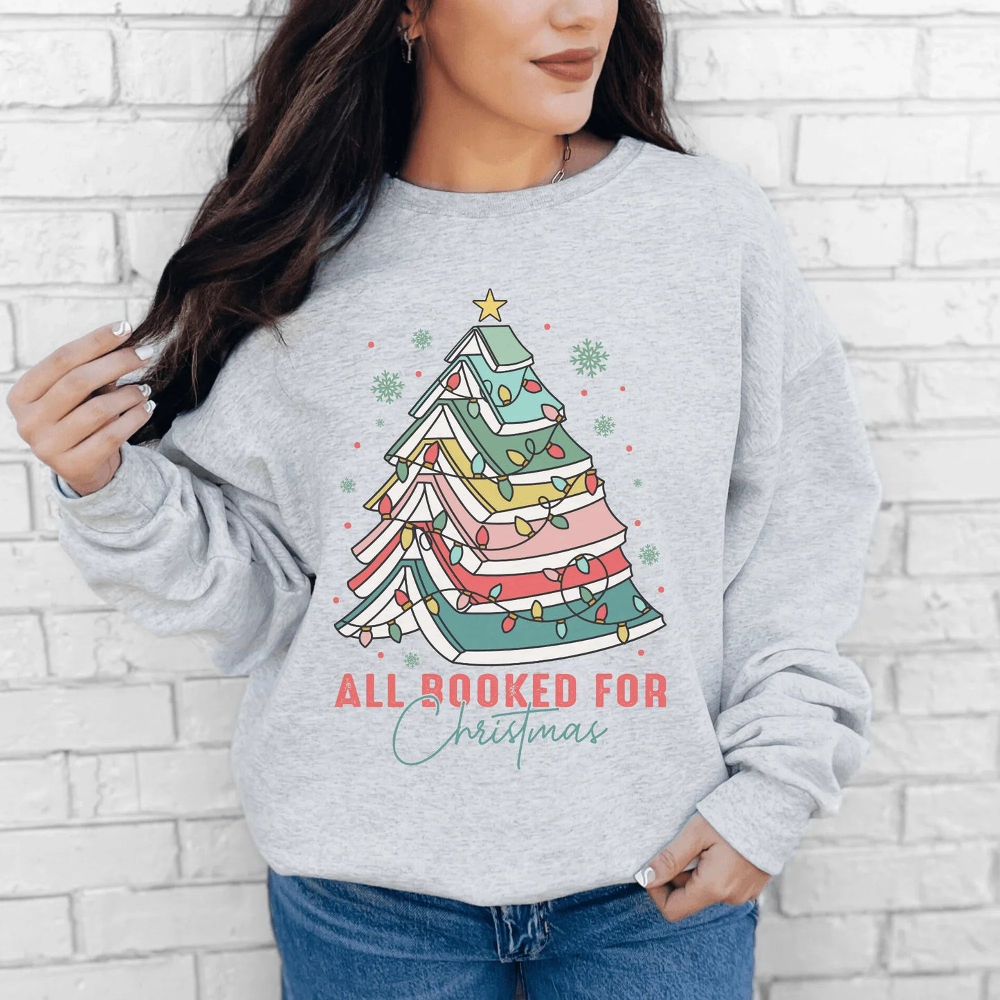 All Booked for Christmas Crewneck SweatshirtAll Booked for Christmas Sweatshirt | Book Lover Christmas Tee or Crewneck | Holiday Reading Shirt | Cozy Christmas Bookworm Gift