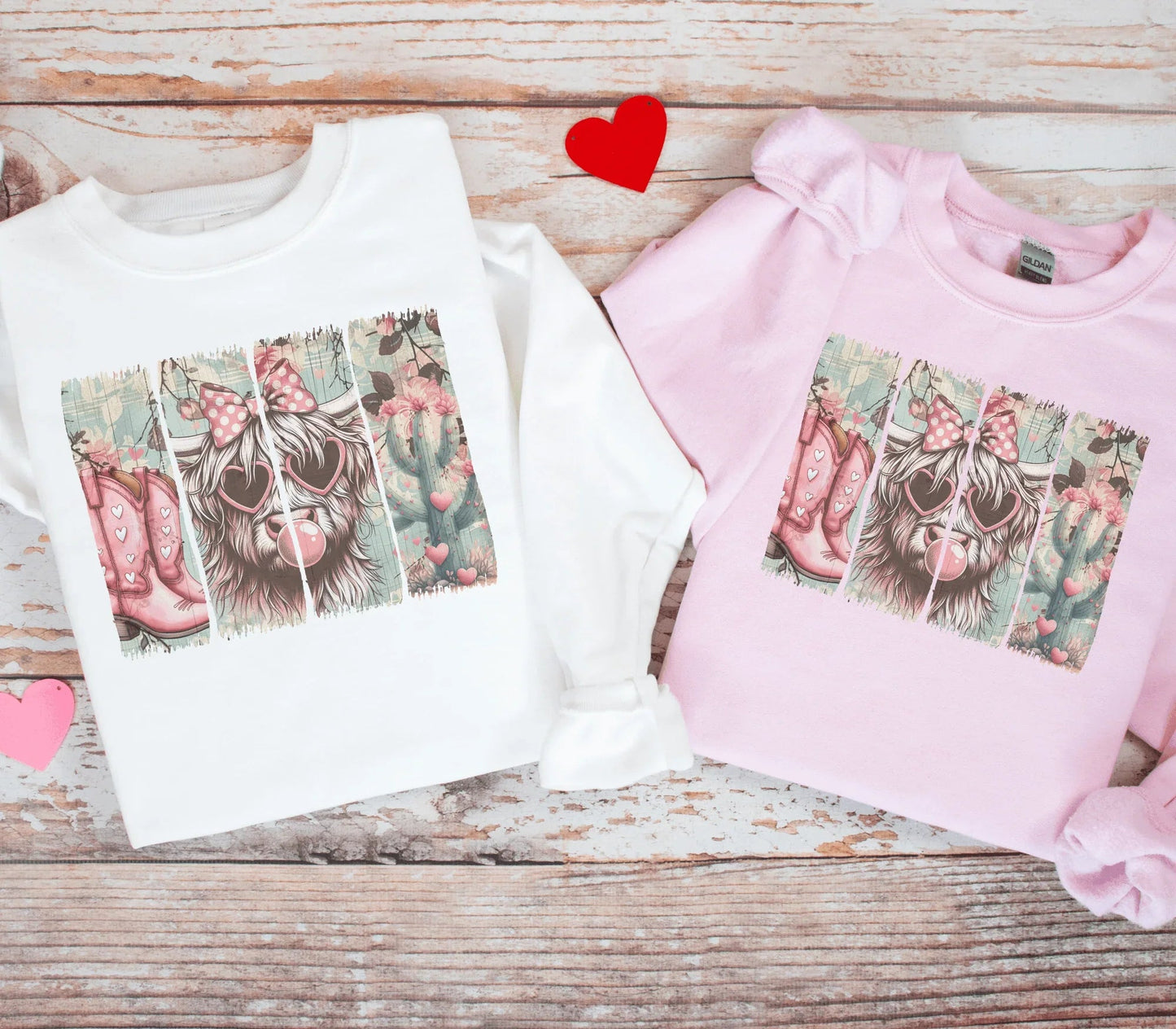 Cowgirl Cow Bubblegum Graphic Tee or Sweatshirt Valentines Day