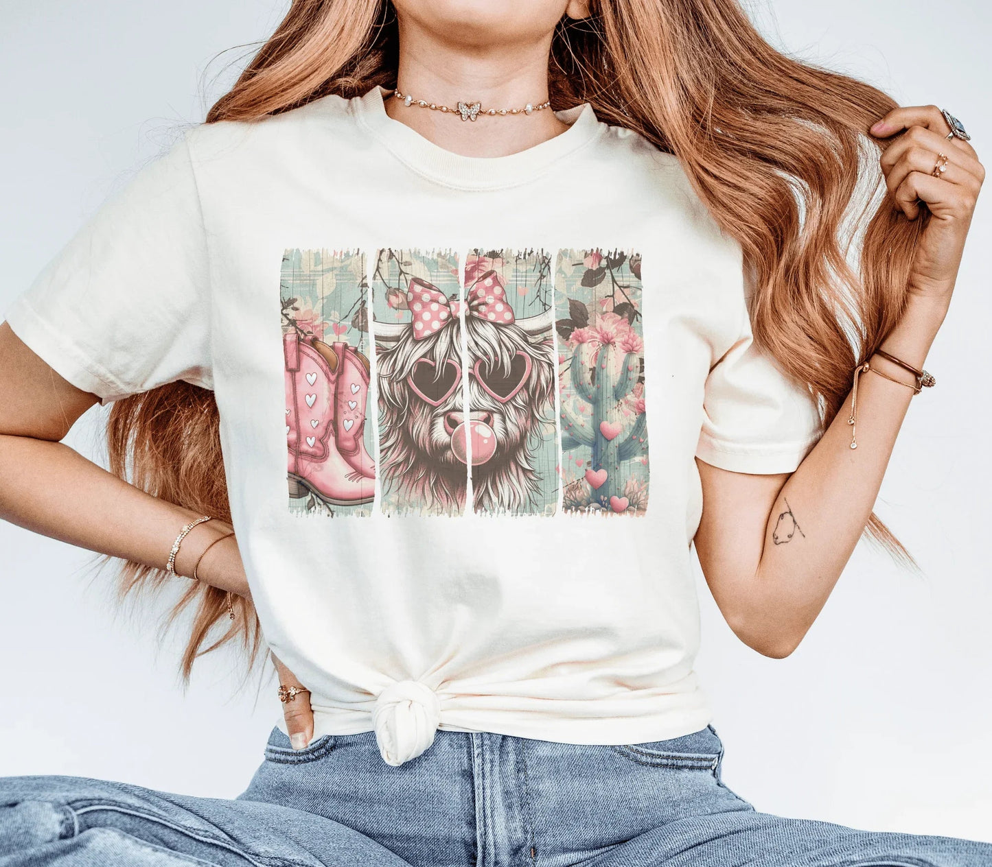 Cowgirl Cow Bubblegum Graphic Tee or Sweatshirt Valentines Day
