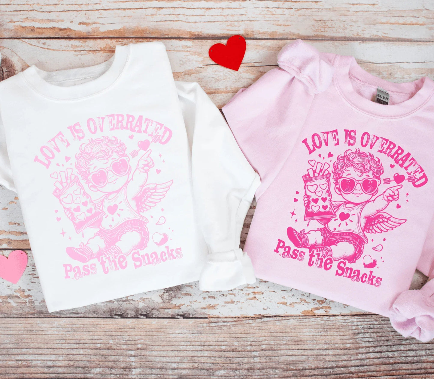 Love Is Overrated Pass the Snacks Sweatshirt • Funny Valentine’s Day Crewneck • Anti Valentine Shirt • Galentines Day Sweater • Valentine Gift