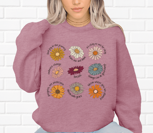 Mental Health Wild Flower Reminders Crewneck Sweatshirt