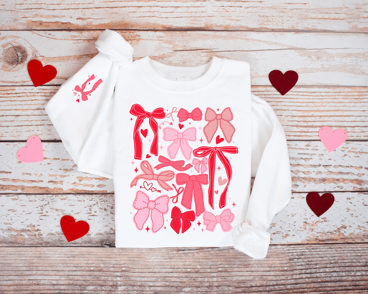 Pink & Red Valentine’s Day Bow Sweatshirt | Bow Sleeve Crewneck | Cute Valentine Outfit | Girly Cozy Pullover