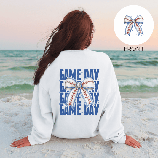 Game Day Bow Baseball T-Shirt or Crewneck Sweatshirt