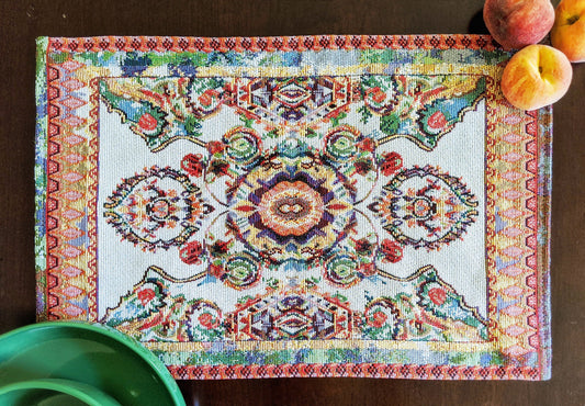 Tache Elegant Coral Colorful Ornate Paisley Woven Tapestry Placemat Set (18193)