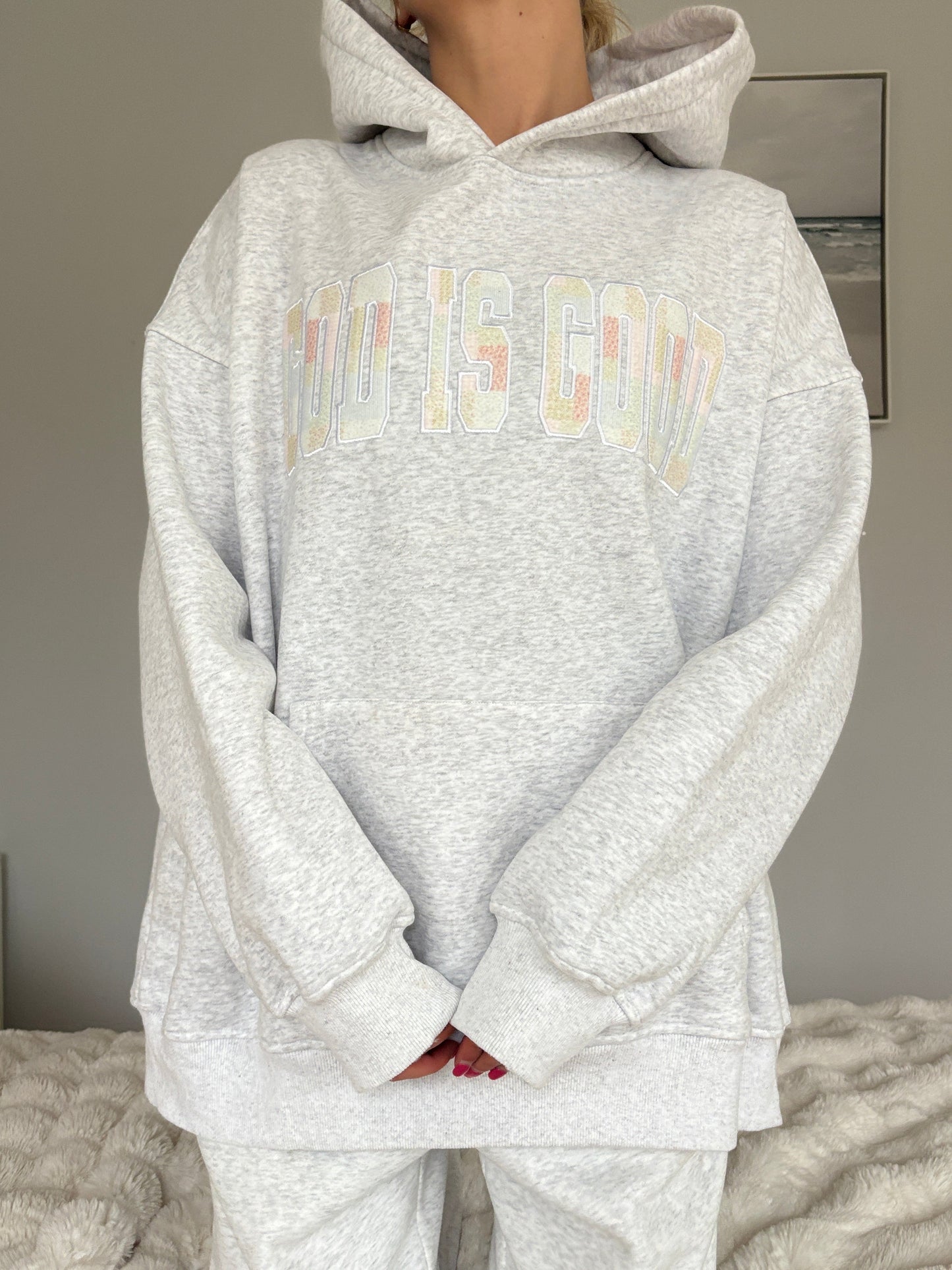 God Is Good Quilted Pastel Embroidered Hoodie
