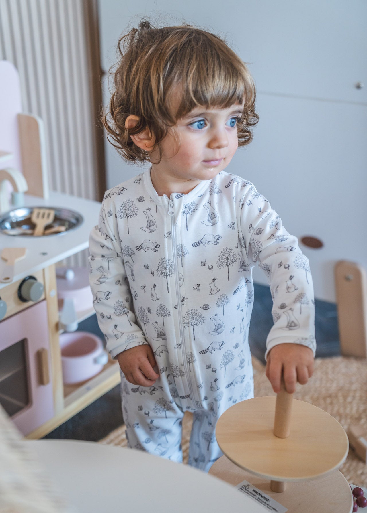 Gray Raccoon Pima Cotton Baby One-Piece Pajamas