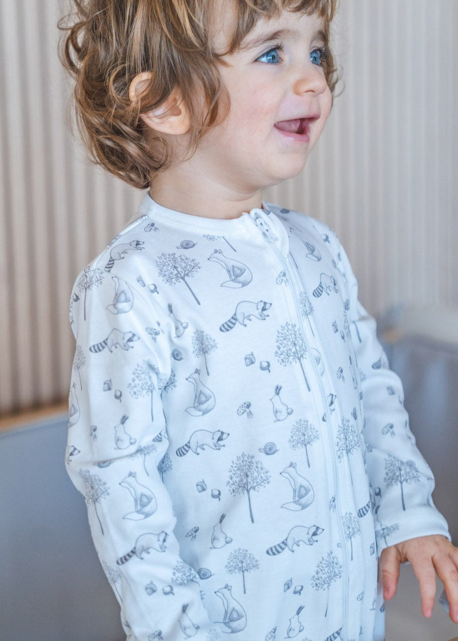 Gray Raccoon Pima Cotton Baby One-Piece Pajamas