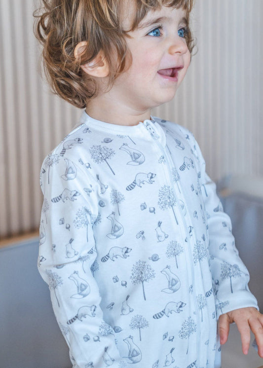 Gray Raccoon Pima Cotton Baby One-Piece Pajamas