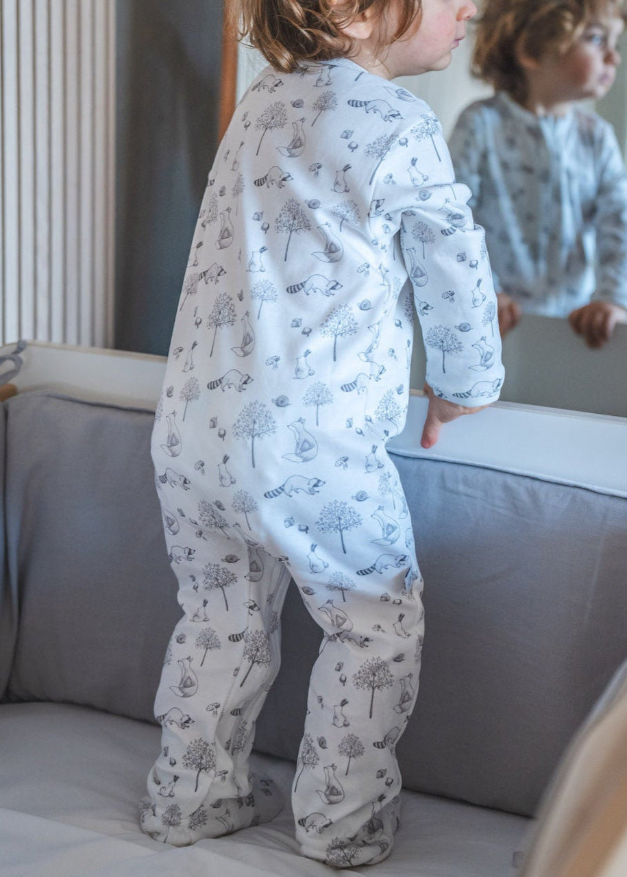 Gray Raccoon Pima Cotton Baby One-Piece Pajamas