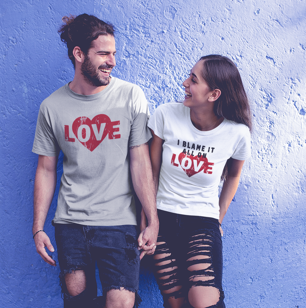 Love T-Shirt - Vintage Distressed Heart Graphic Tee - Romantic Couples Shirt