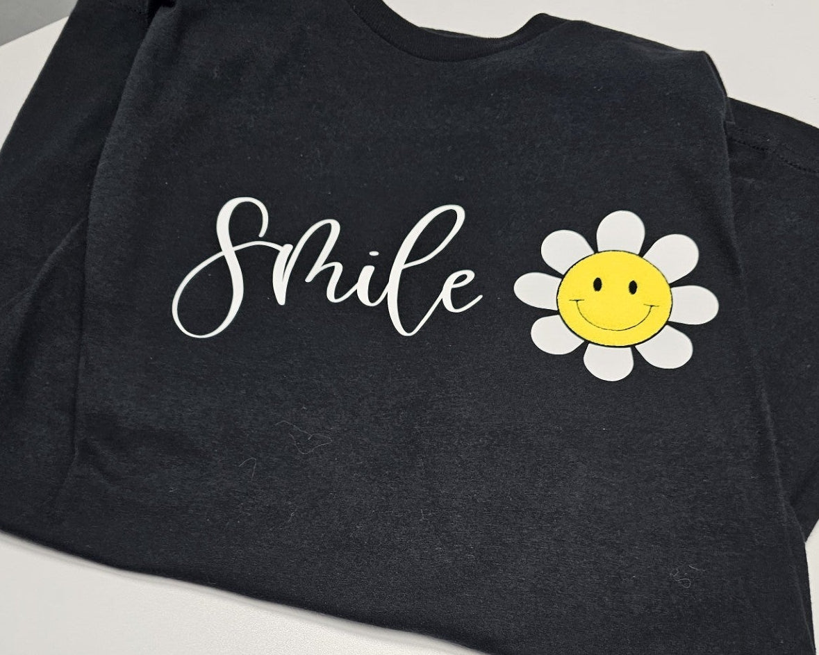 Smile Shirt with Puff Flower - Positive Vibes T-Shirt