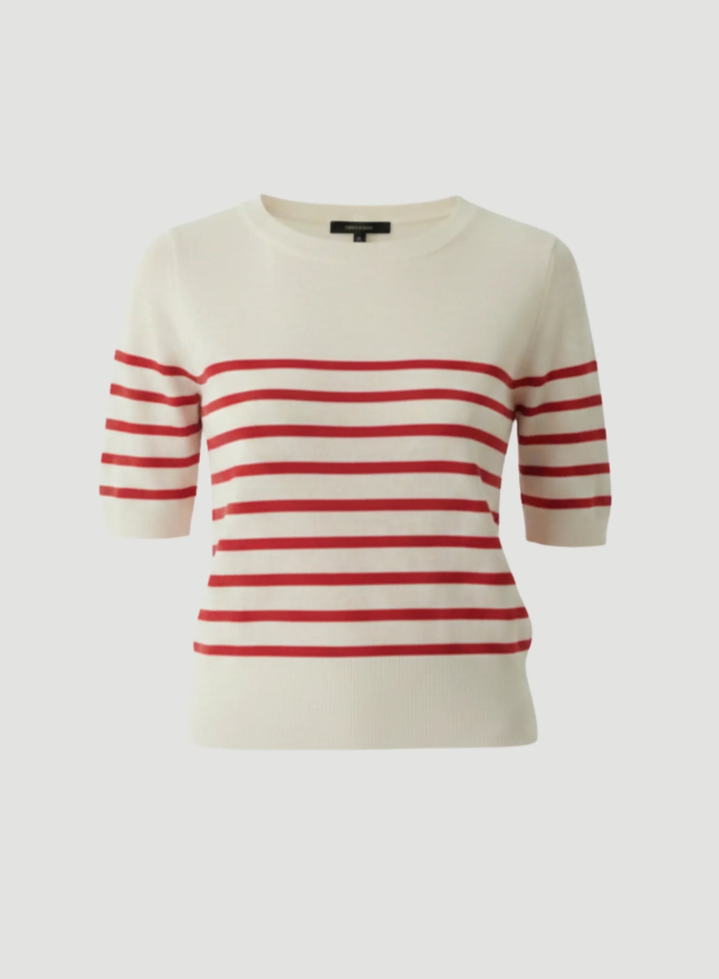 Stretch Linen Stripe Knit Three Quarter Sleeve Boatneck