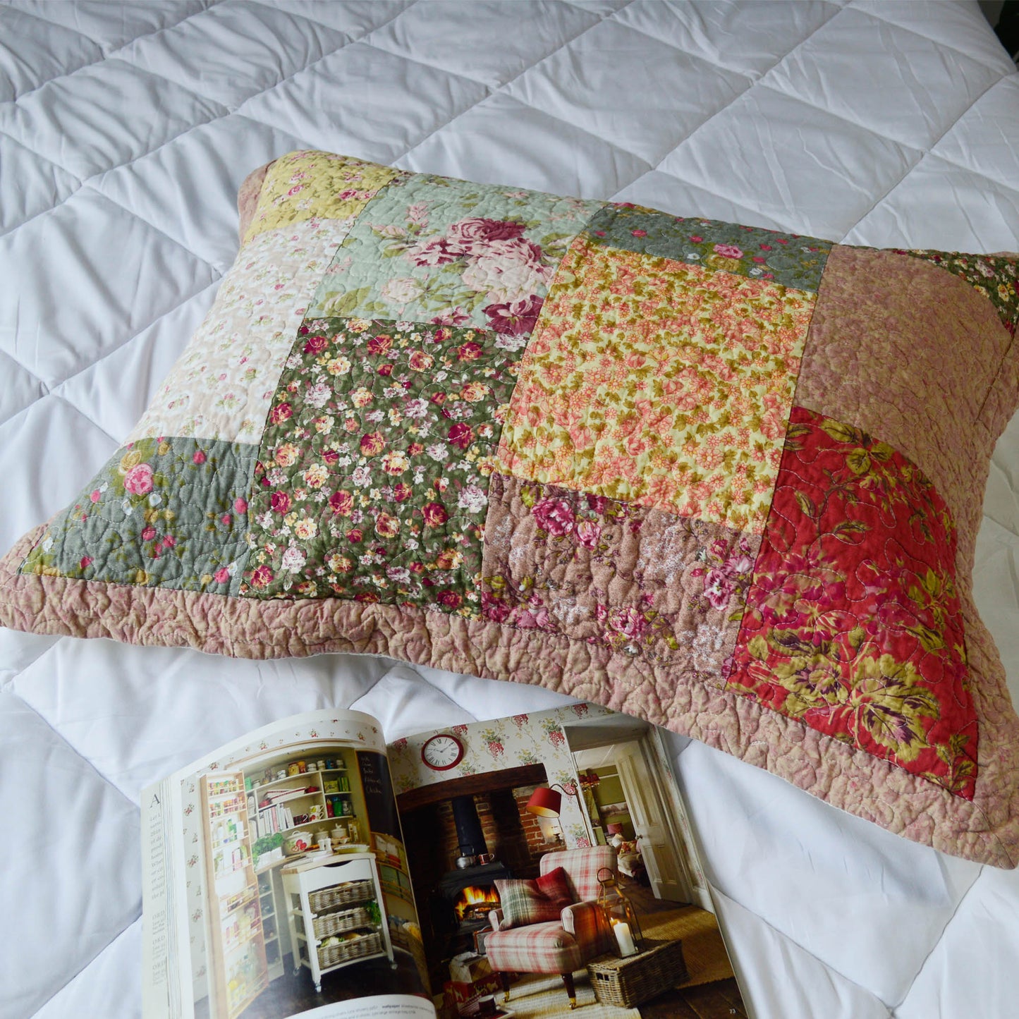 Kasentex 100% Cotton Summer Royal Garden Floral King Size Pillow Sham, Boho Style, Yellow and Pink, Room Decor, Graduation Gifts
