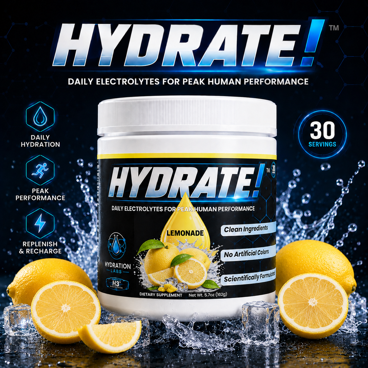 HYDRATE! (Lemonade) Advanced Electrolyte Hydration Powder