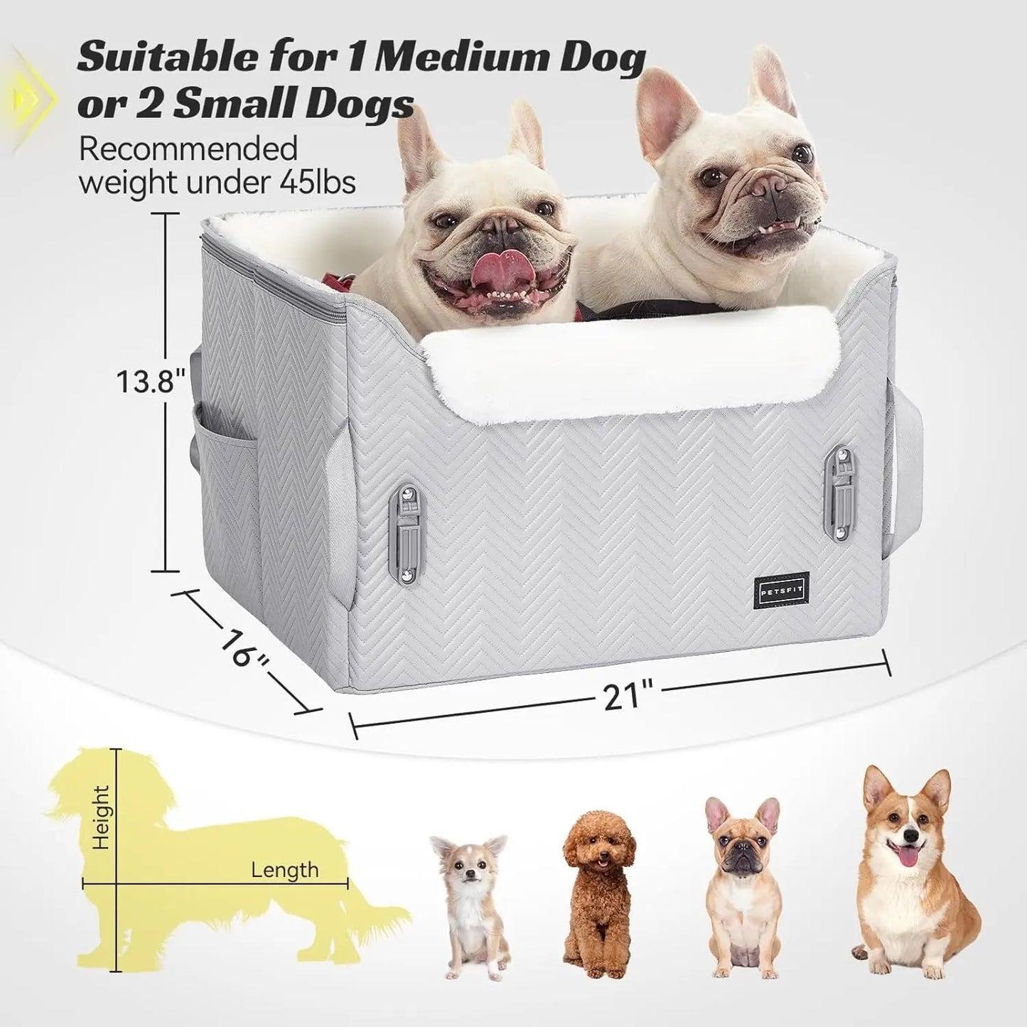 Luxury Dog Booster Car Seat Waterproof PU Leather Safe Buckles Dual Leash
