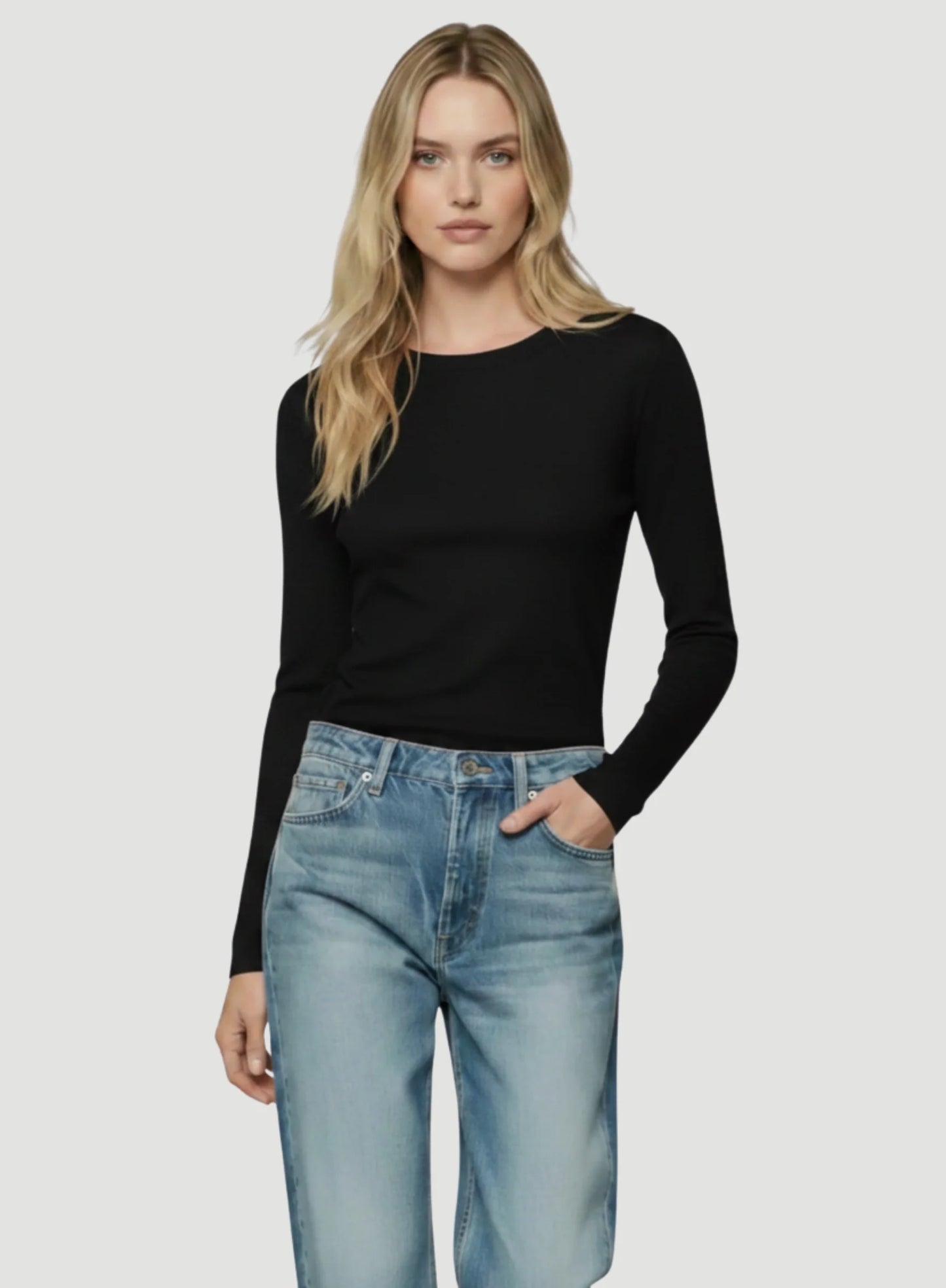 100% Machine Washable Cashmere Long Sleeve Crewneck T-Shirt