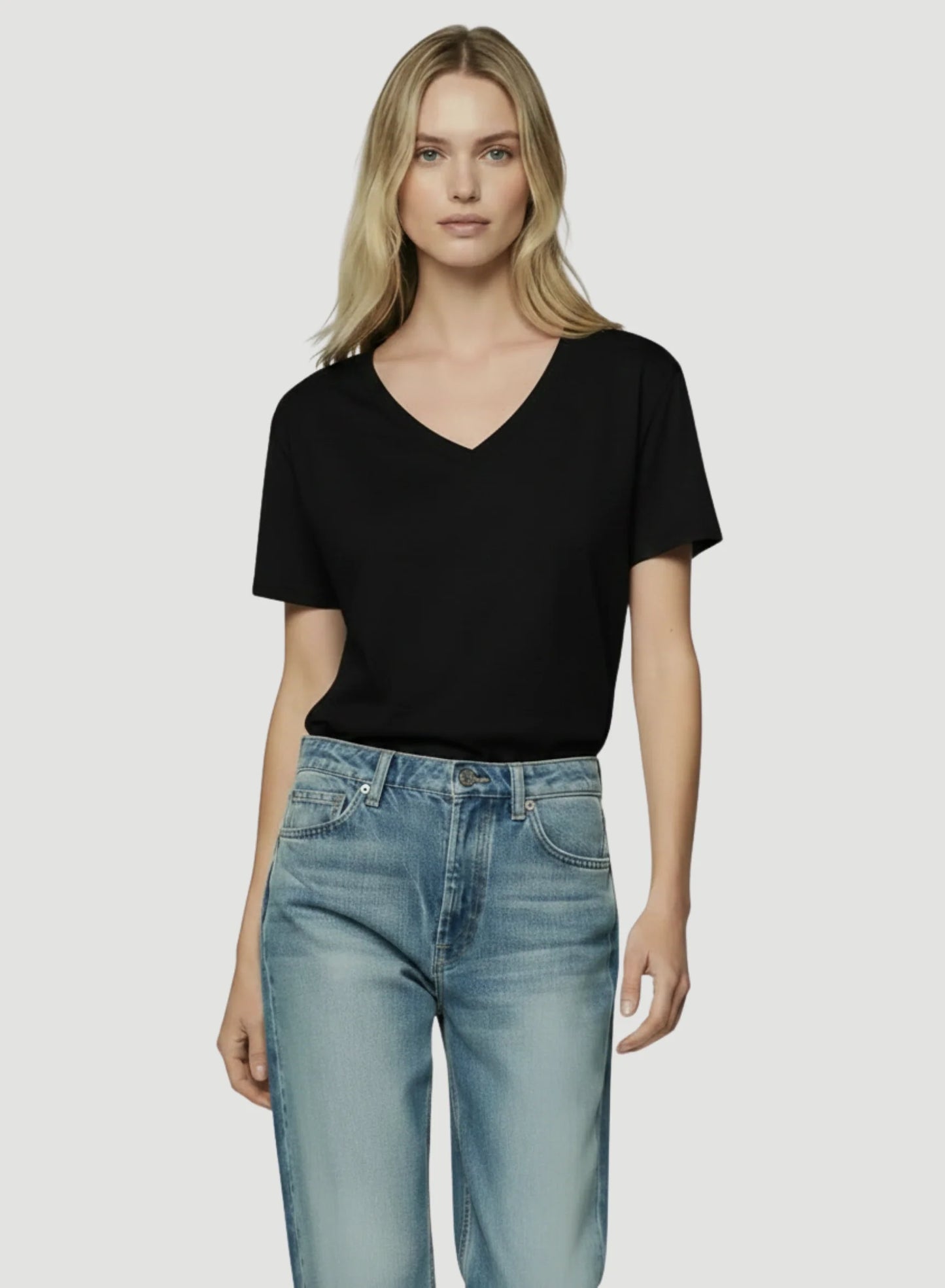 Lyocell Cotton Semi Relaxed Short Sleeve V-Neck T-Shirt