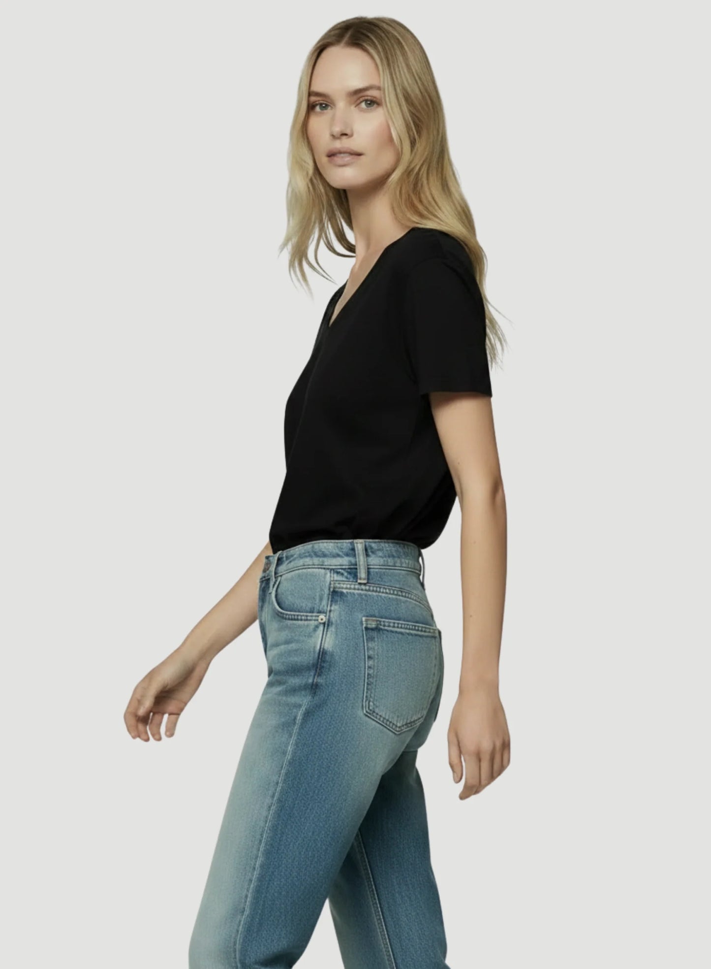 Lyocell Cotton Semi Relaxed Short Sleeve V-Neck T-Shirt