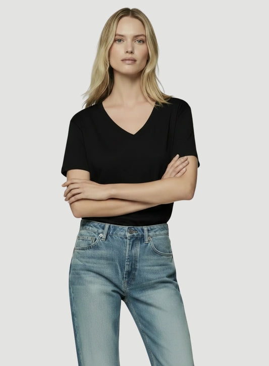 Lyocell Cotton Semi Relaxed Short Sleeve V-Neck T-Shirt