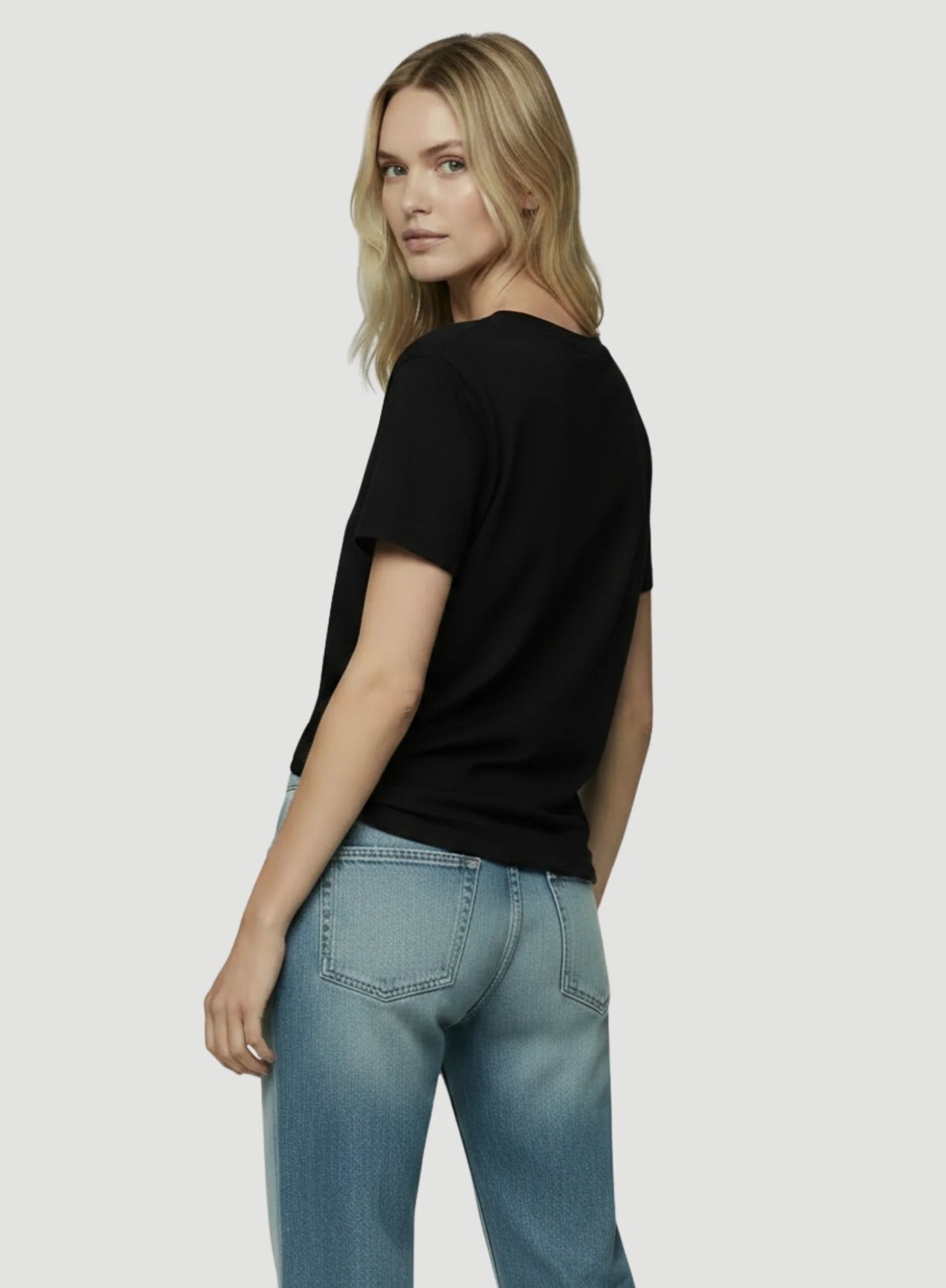 Lyocell Cotton Semi Relaxed Short Sleeve V-Neck T-Shirt