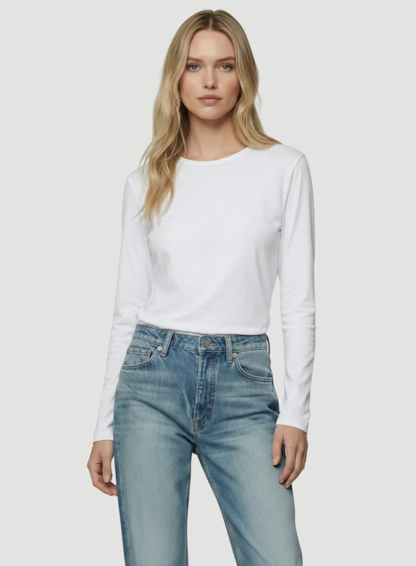 Lyocell Cotton Long Sleeve Semi Relaxed Crewneck T-Shirt