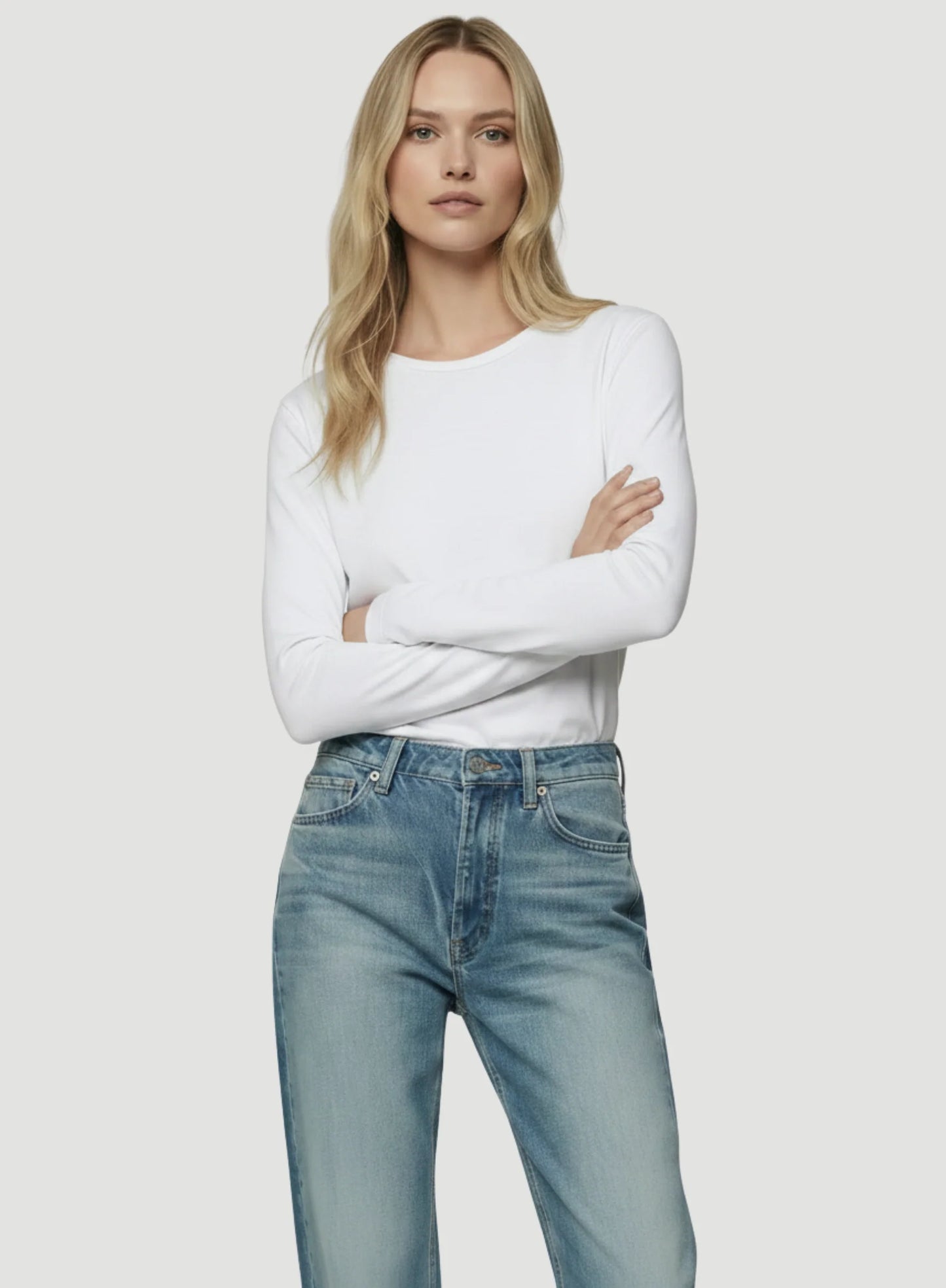 Lyocell Cotton Long Sleeve Semi Relaxed Crewneck T-Shirt