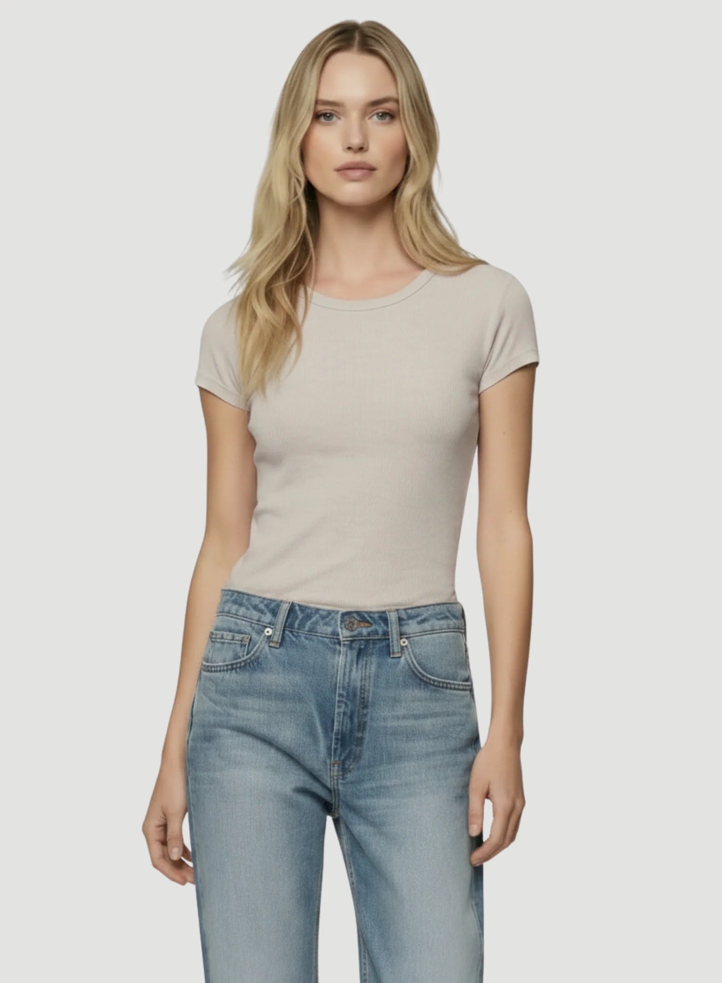 Lyocell Cotton Baby Rib Short Sleeve Crewneck T-Shirt