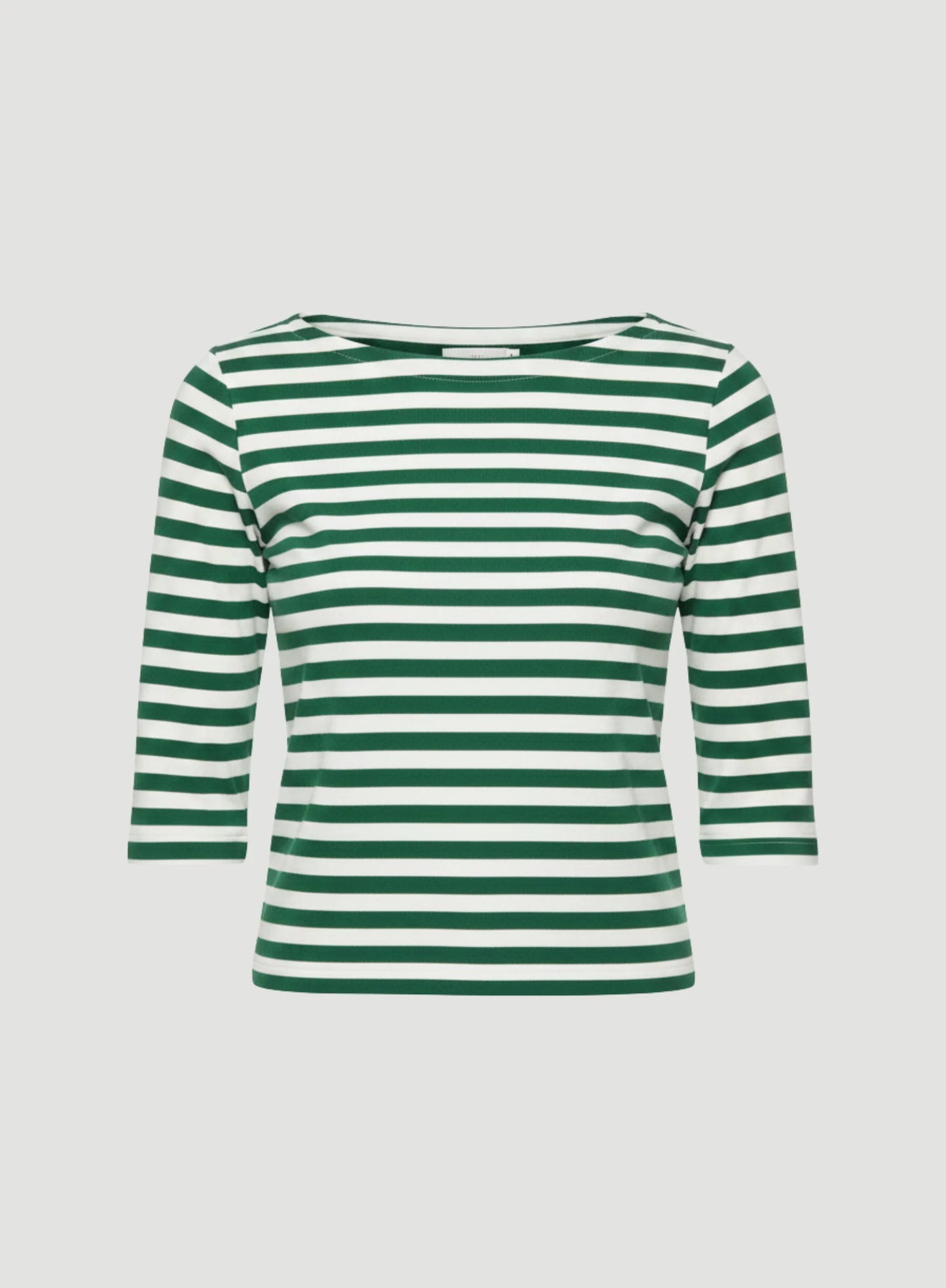 Stretch Linen Stripe Three Quarter Sleeve Boatneck T-Shirt