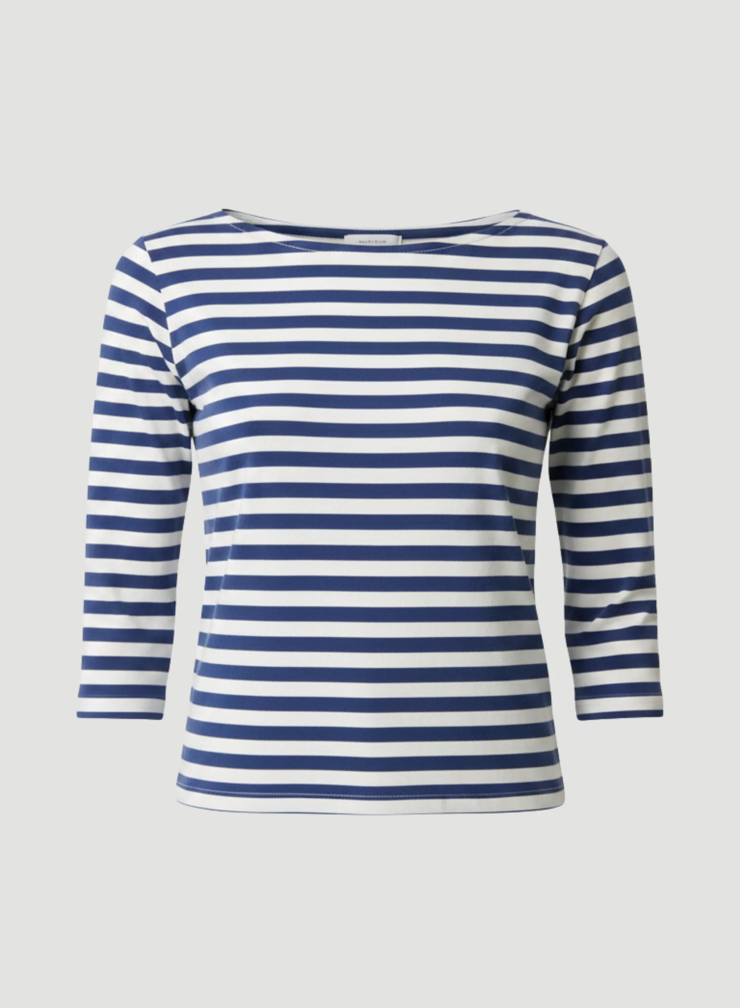 Stretch Linen Stripe Three Quarter Sleeve Boatneck T-Shirt