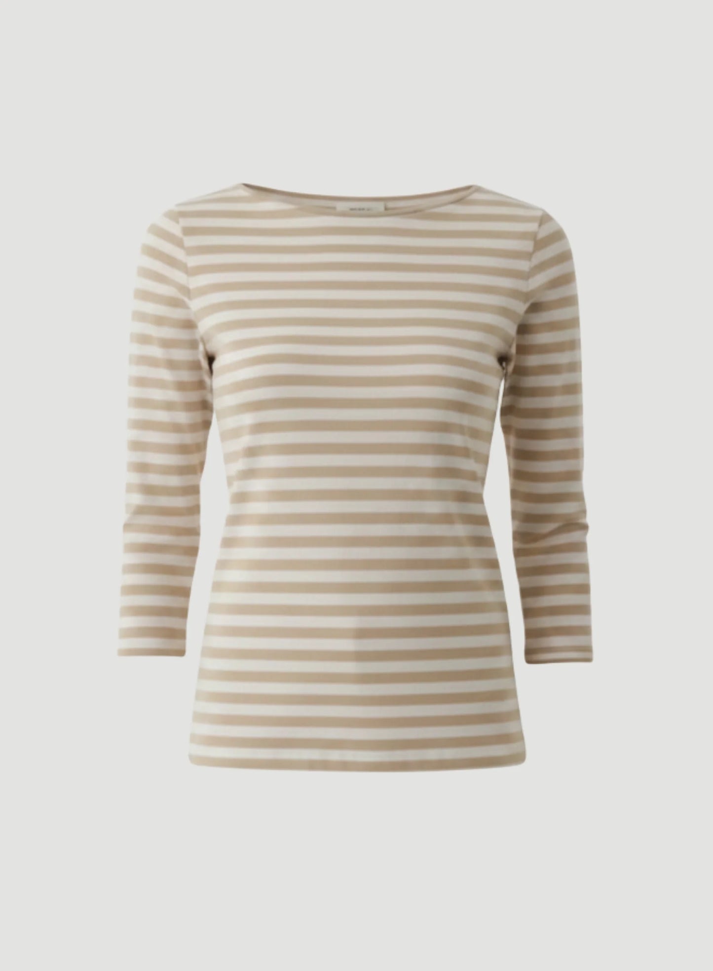 Stretch Linen Stripe Three Quarter Sleeve Boatneck T-Shirt