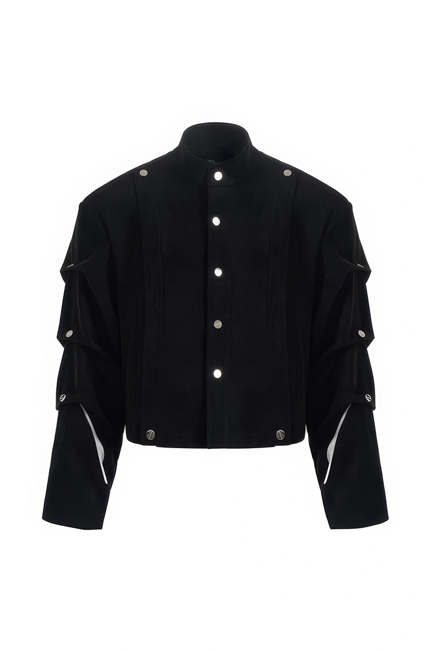 Men's Black Suede Short Jacket - Spring Crinkle Sleeve Coat