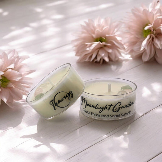Moonlight Garden, Premium Coconut-Soy Wax Tea Light Crystal Candle, 1oz